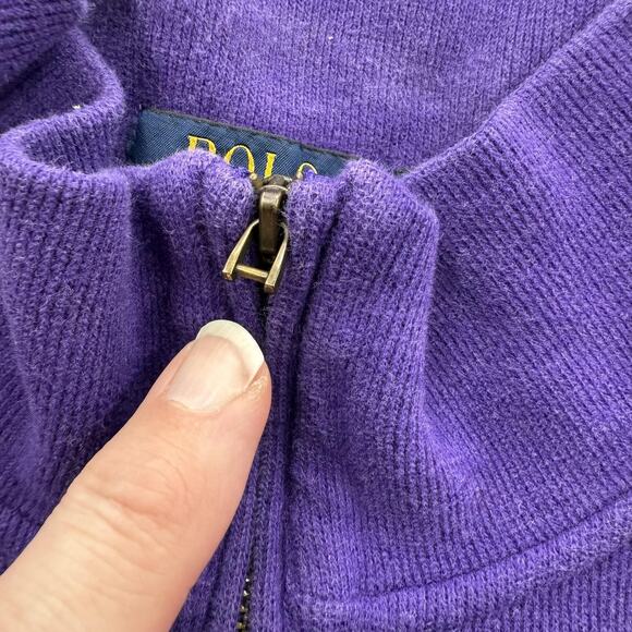 Polo Ralph Lauren Sweater Mens Medium Purple Quarter Zip Cotton Pony Pullover - Picture 2 of 11
